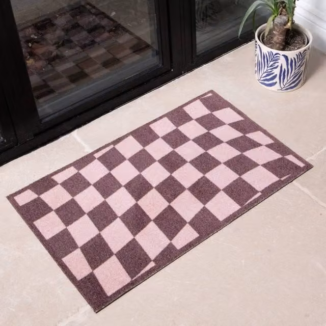 Artsy Mats Wavey Checkerboard Washable Indoor Doormat, Brown, W: 60 cm, D: 40 cm