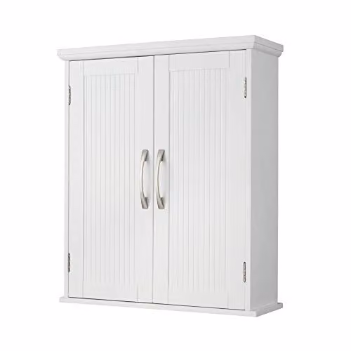 Teamson Home White Wooden Wall Mounted Bathroom Medicine Cabinet with Hinged Doors and Internal Shelves W/D/H: 61.0 x 17.8 x 50.8 cm