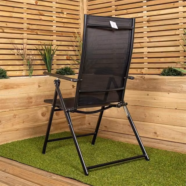 SPETLEK Multi Position Reclining Folding Garden Chair in Black with Powder Coated Steel Frame and Textilene Fabric – 1