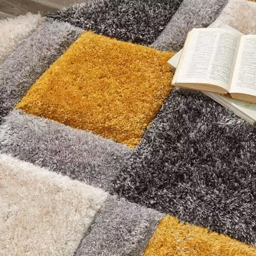 Phoenox Textiles Limited Origins 3D GEO Shaggy Rug in Yellow, W: 160 cm x L: 230 cm – 6