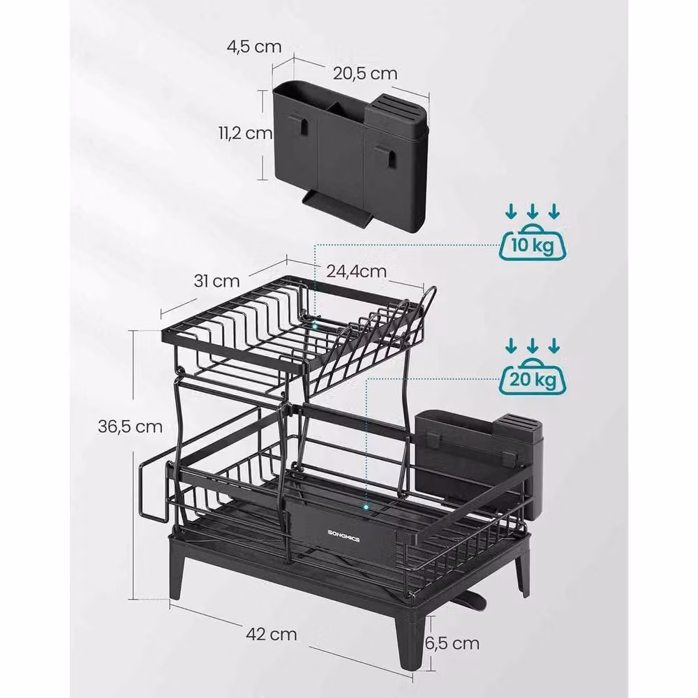 The Bazaarist 2 Tier Dish Drying Rack with Rotating Spout, Black – 3