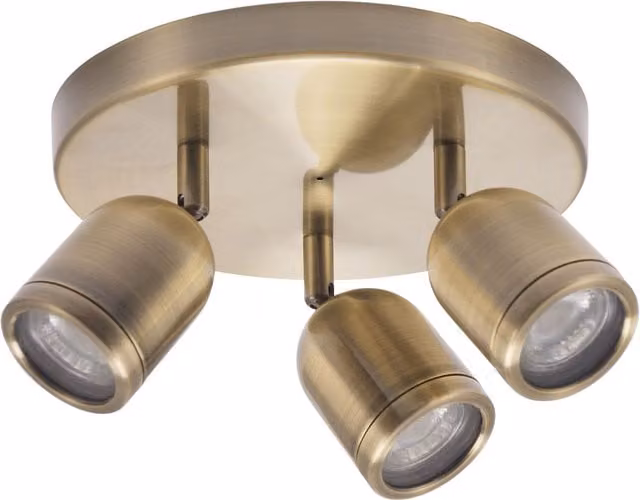 Happy Homewares Modern Triple Metal Spot IP44 Bathroom Ceiling Light with Adjustable Heads in Gold/Brass – 1
