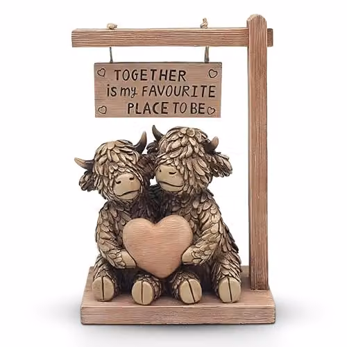 Lesser & Pavey Hughie Highland Cow Together Tabletop Figurine, Brown and Multicolour, H 21.0 cm x W 14.0 cm x D 14.0 cm