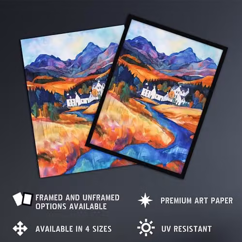 Artery8 Glencoe Mountain Cottages Scottish Landscape Framed Wall Art Print, Multicolour, W: 21.0 cm, H: 29.7 cm – 2