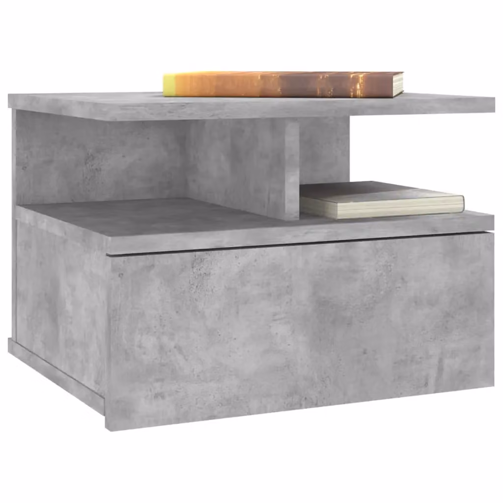 Berkfield Home Floating Nightstand in Concrete Grey, W: 40 cm, D: 31 cm, H: 27 cm – 2