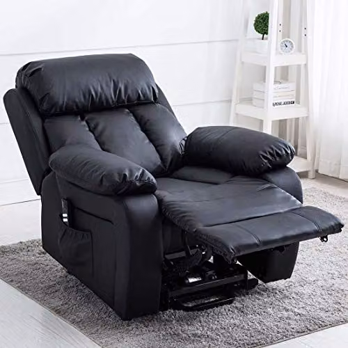 More4Homes Chester Dual Motor Electric Riser Recliner Armchair with Massage and Heat, Black Bonded Leather – 2