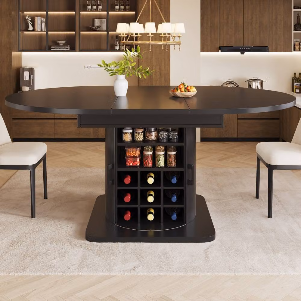ModernLuxe Modern Extendable Dining Table with Storage and Wine Rack in Black, W/D/H: 118 x 75 x 76 cm – 2