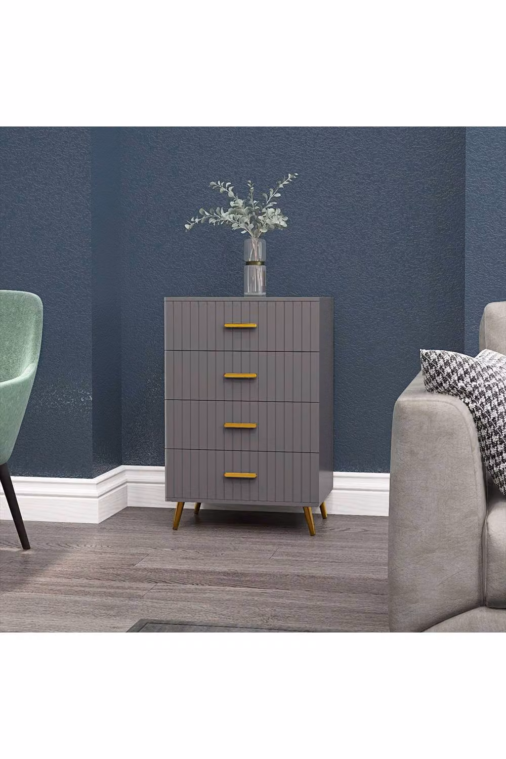 ERGOVEXA Four Drawer Embossed Line Dresser in Dark Grey and Gold – 2