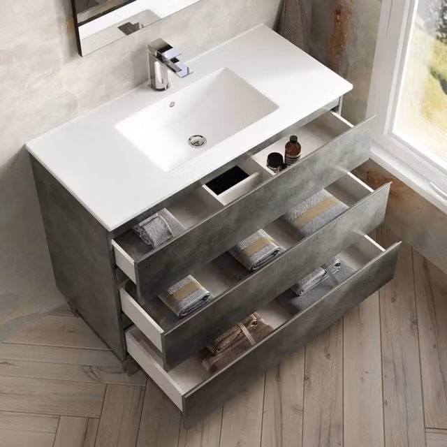 Banyetti Vatilla Floorstanding Vanity Unit with Lira Basin in Cemento Grey, W/D/H: 100 x 45 x 100 cm – 1