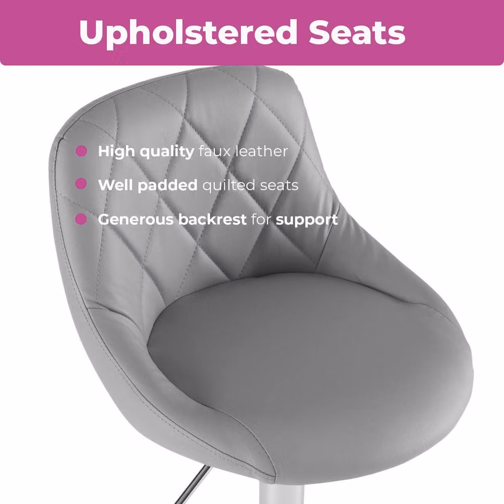 Neo Set of Two Madrid Grey Synthetic Leather Swivel Bar Stools with Metal Legs – 3