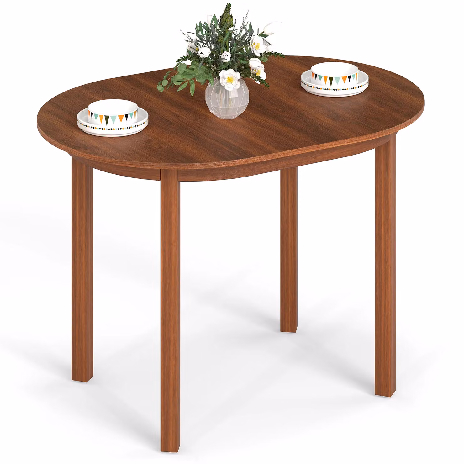 Costway Modern Oval Wooden Dining Table in Brown, W/D/H: 110 x 77 x 78 cm – 2