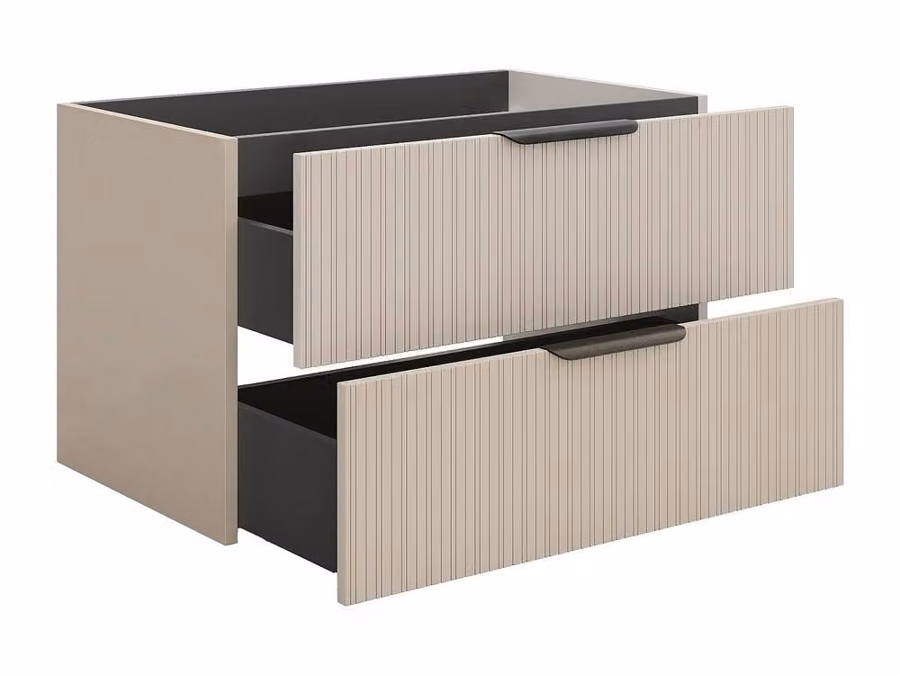 Vente-unique DALIKO Fluted Wall-Hung Vanity Unit in Beige with Soft-Close Doors and LED Lighting, W: 80 cm – 2