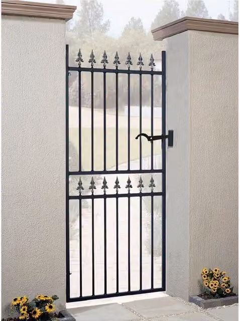 Burbage Iron Craft Corfe Spear Top Tall Single Gate in Black Galvanised Steel, W: 91.4 cm, H: 177.8 cm