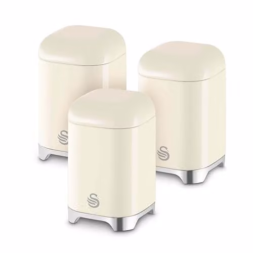 Swan Solace Set of 3 Metal Canisters for Tea, Coffee and Sugar, Cream, 1.5 l each