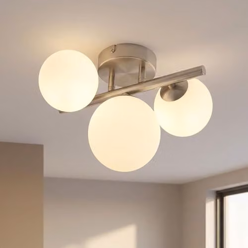Globo Lighting Riha Modern Sphere Ceiling Light in Grey with Opal Glass Shade and 3x G9 LED Bulbs – 2