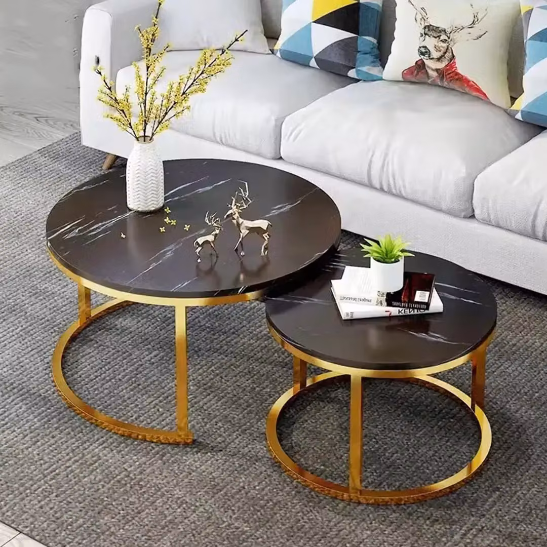Hinsinc Black Round Stacking Coffee Tables Set of 2 for Living Room – 4