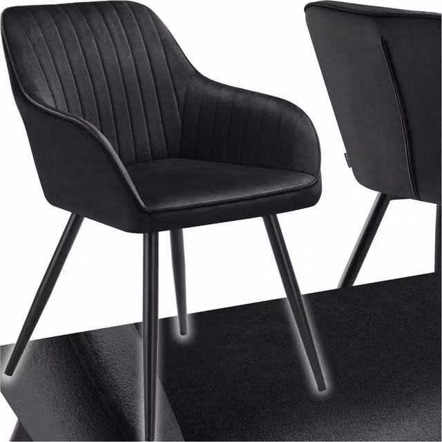 TECTAKE Marilyn Dining Chair in Black Quilted Velvet with Steel Legs