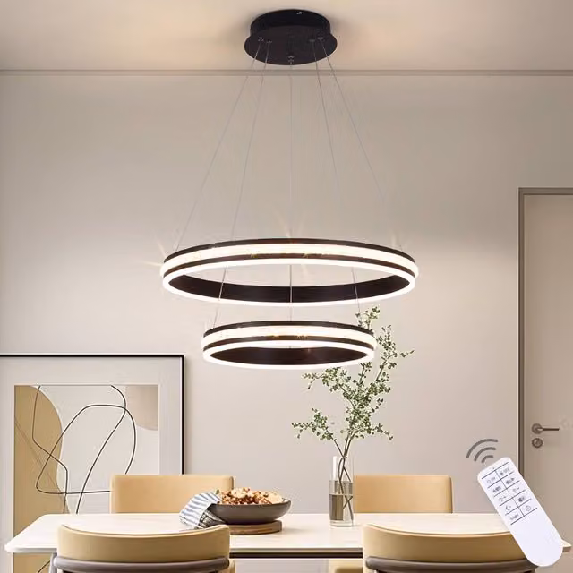 NIVOR Modern Dimmable LED 2 Rings Tiered Chandelier with Acrylic Crystal in Black
