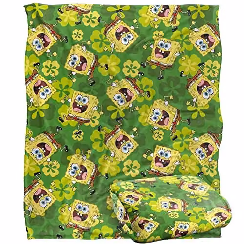 LOGOVISION Spongebob St. Patrick's Pattern Super Soft Fleece Throw Blanket, Multicolour, W: 152 cm, D: 127 cm