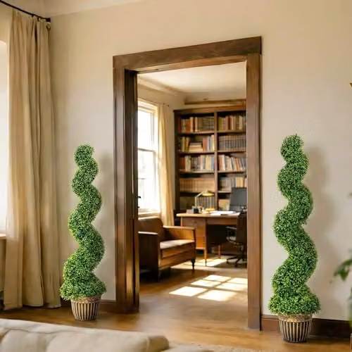 HOMCOM Set of 2 Green Artificial Topiary Spiral Boxwood Trees in Pots, H 150 cm x W 26 cm x D 26 cm – 5
