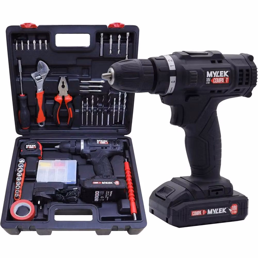 MYLEK 18V Cordless Li-ion Drill with 90 Piece Tool Kit and Case, Black – 5