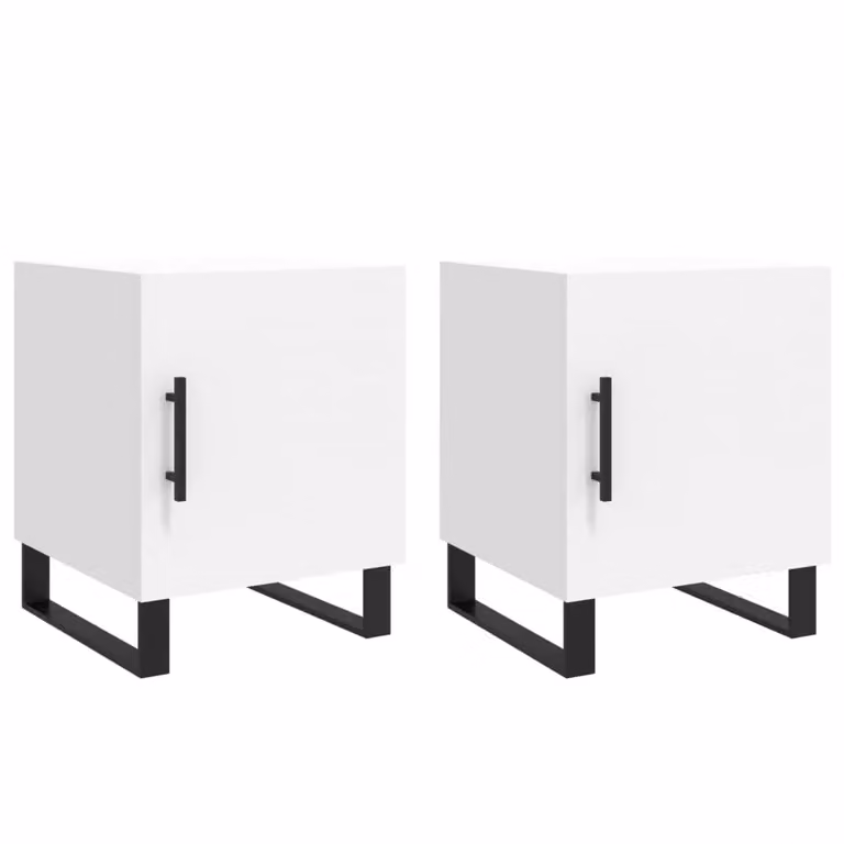 Berkfield Home Set of 2 White Modern Bedside Cabinets with Media Compartments, W/D/H: 40 x 40 x 50 cm