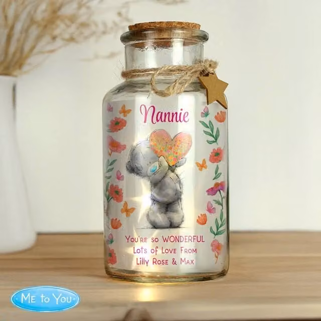 Personalised Memento Company Women's Me to You Floral LED Light Up Glass Jar in Clear