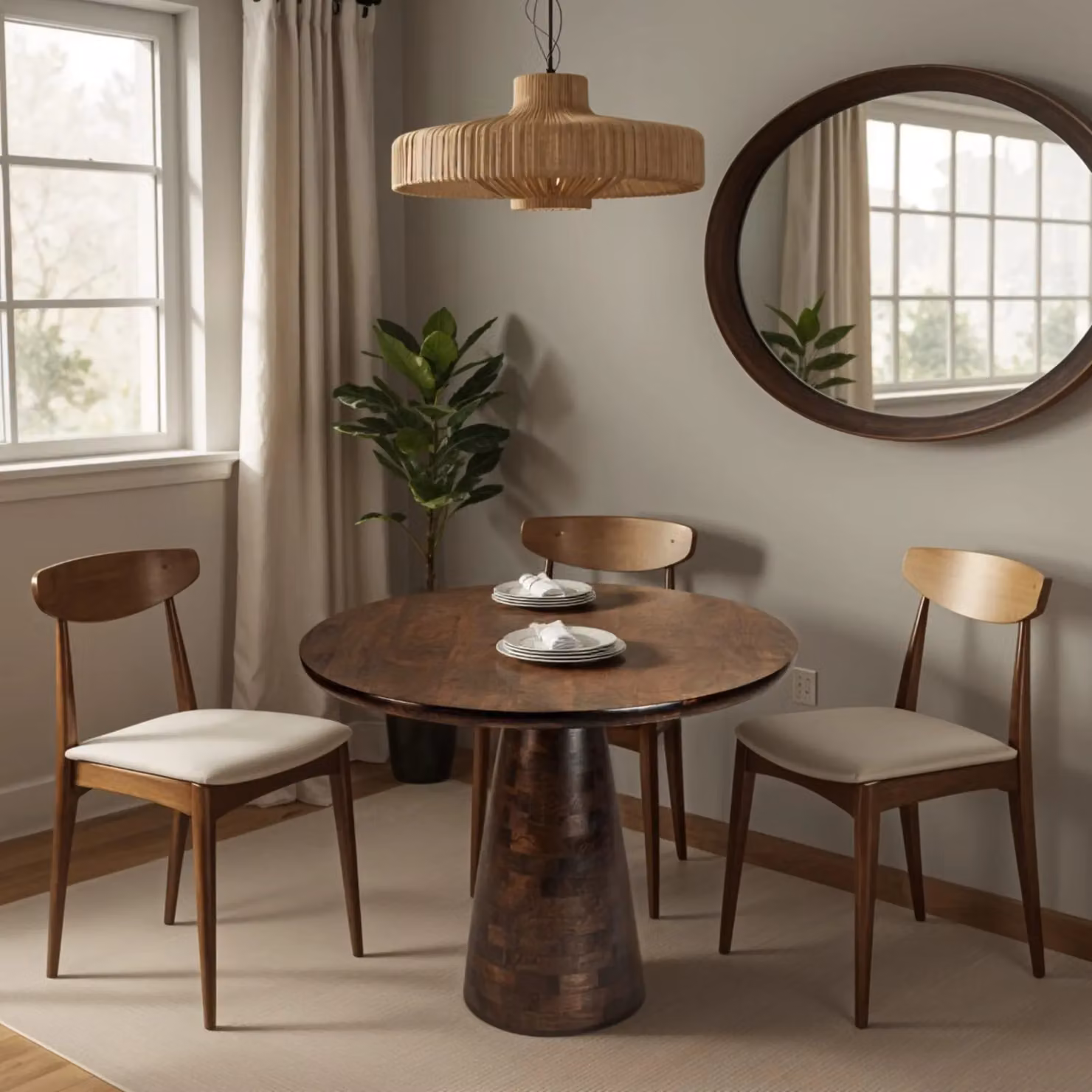 IH Design Round Dark Brown Mango Wood Dining Table – 5
