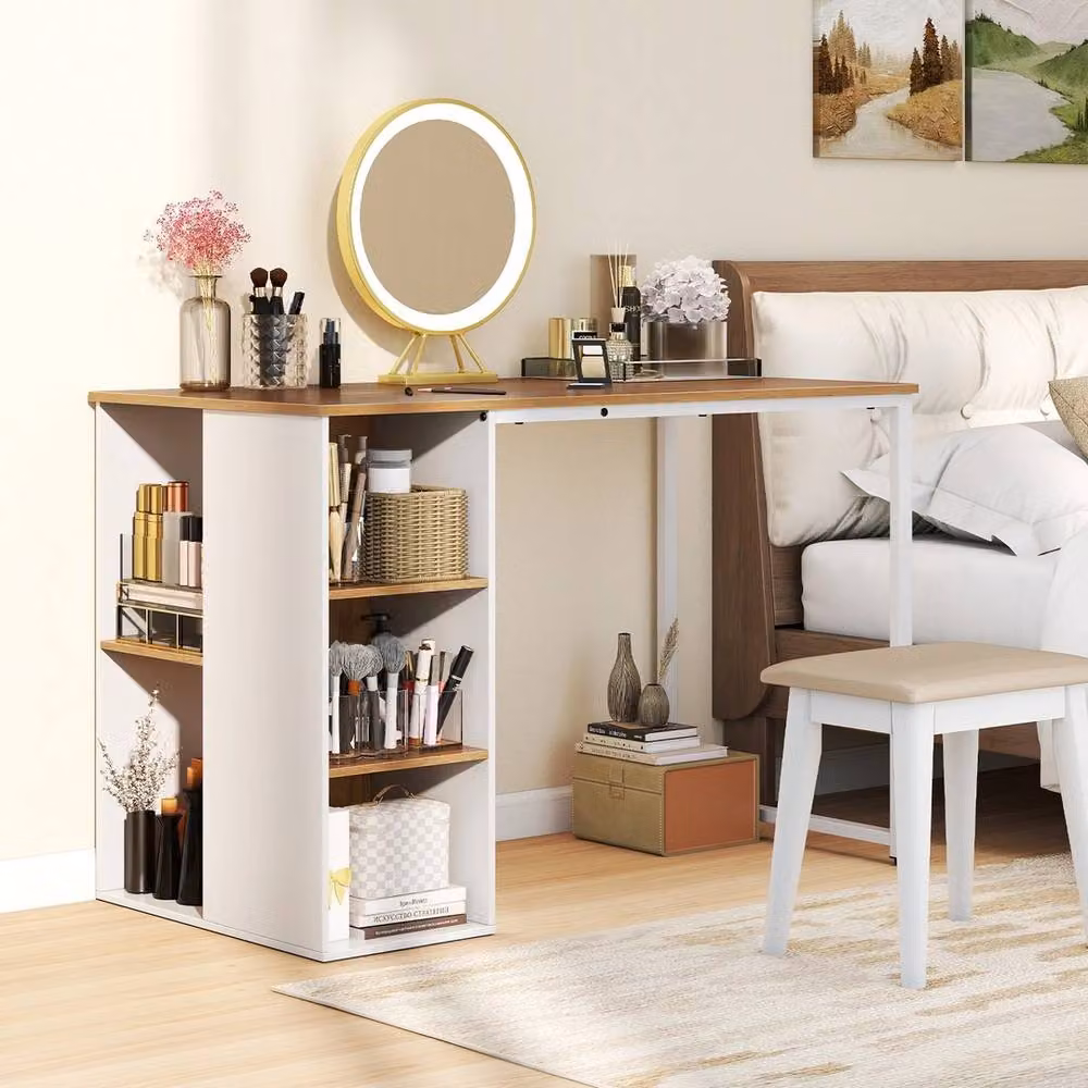 VOGREX Modern Home Office Computer Desk in Sand and White – 2