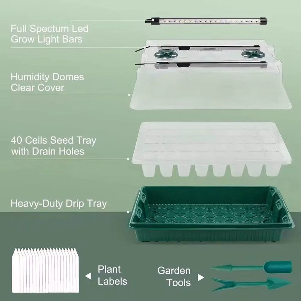 SPETLEK Green 2x 40 Cell Seed Starter Tray and Grow Light Planter Set – 3