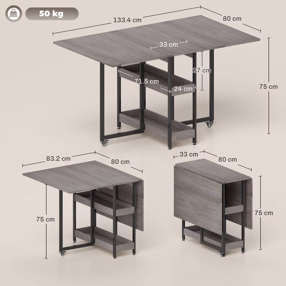 ERGOVEXA Four-Person Butterfly Drop Leaf Dining Table in Grey – 2