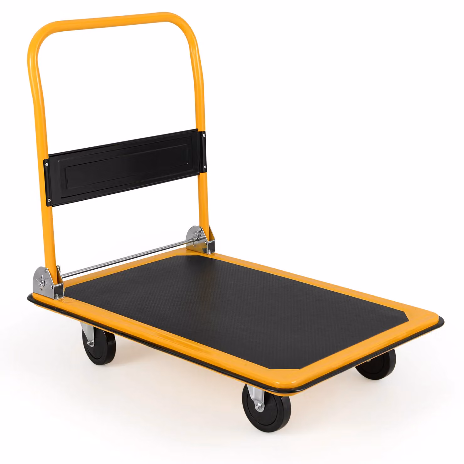 Gymax Metal Folding Platform Truck Push Dolly Cart in Black and Yellow with 300kg Load Capacity – 2
