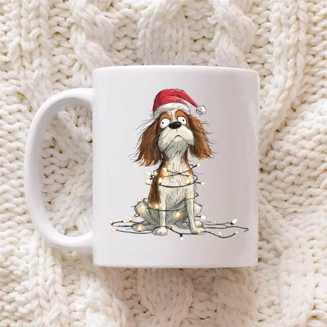 60 Second Makeover Cavalier King Charles Spaniel Christmas Lights Ceramic Mug in White