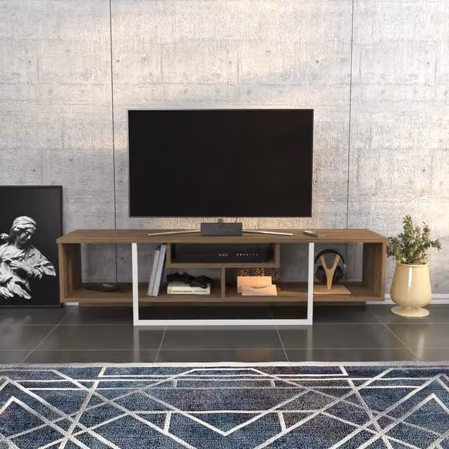Decorotika Asal Minimalist TV Unit in Walnut and White, Width: 120 cm