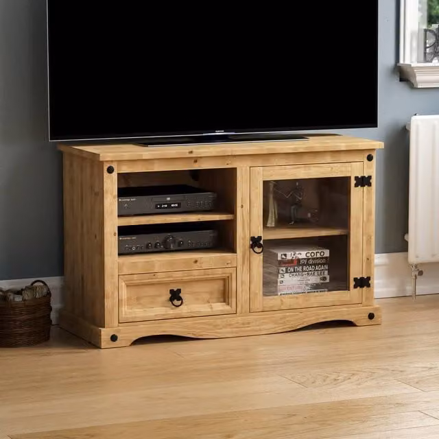 HD Designs Vida Designs Corona Entertainment Unit in Brown Waxed Rustic Pine and Metal