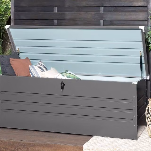 Wyld and Coco 600L Galvanised Steel Outdoor Storage Box in Grey