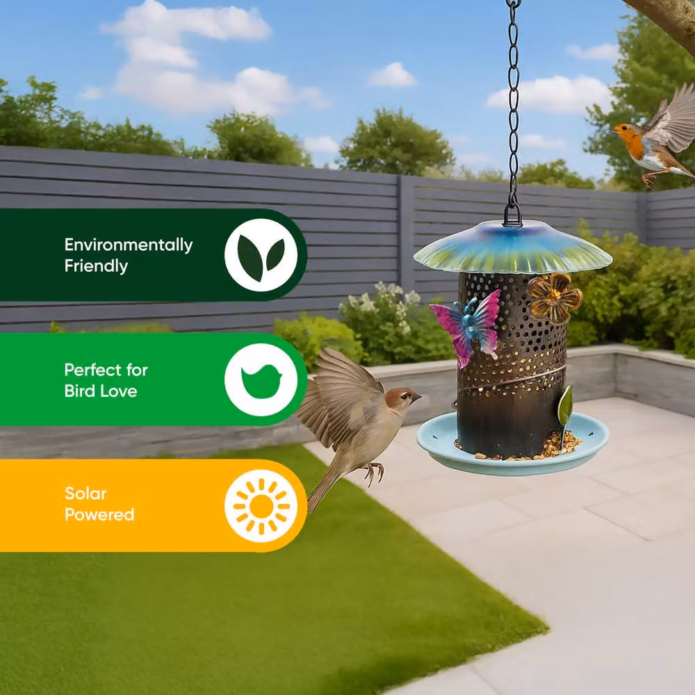 Gardenwize Solar Hanging Bird Feeder with Multicolour LED Light and Dusk Sensor – 5