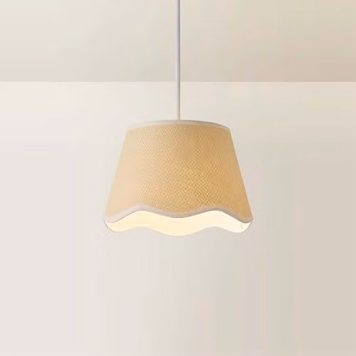 ValueLights Small Easy Fit Natural Scallop Fabric Light Shade with White Trim, Sand/Beige, Shade Width: 25 cm