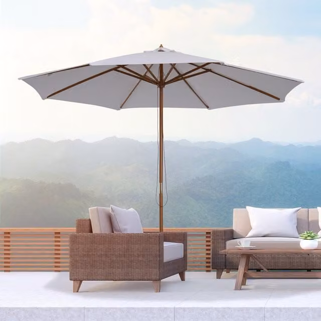 Outsunny 3m Fir Wood Garden Parasol in White