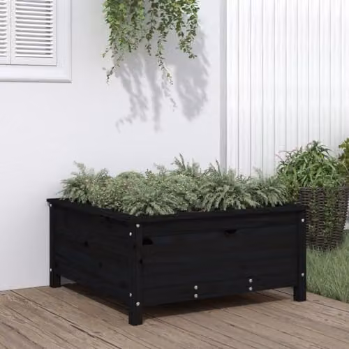 vidaXL Black Wooden Garden Planter Tub W/D/H: 82.5 x 82.5 x 39 cm – 2