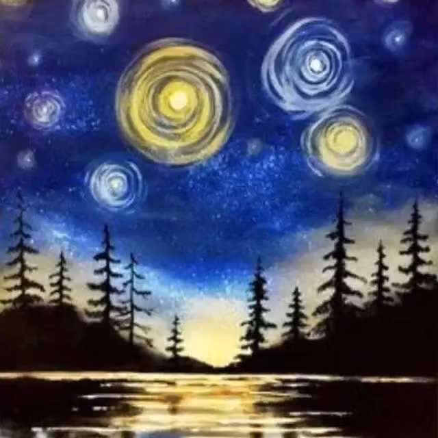 Syntego Starry Night Diamond Painting Kit with Blue Canvas for Adults