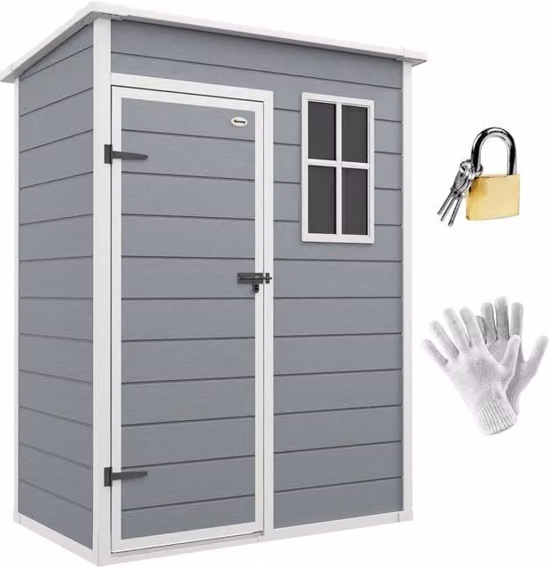 Rolipo Grey Plastic Garden Shed with Floor, Window and Lock, W/D/H: 152.4 x 91.44 x 91.44 cm