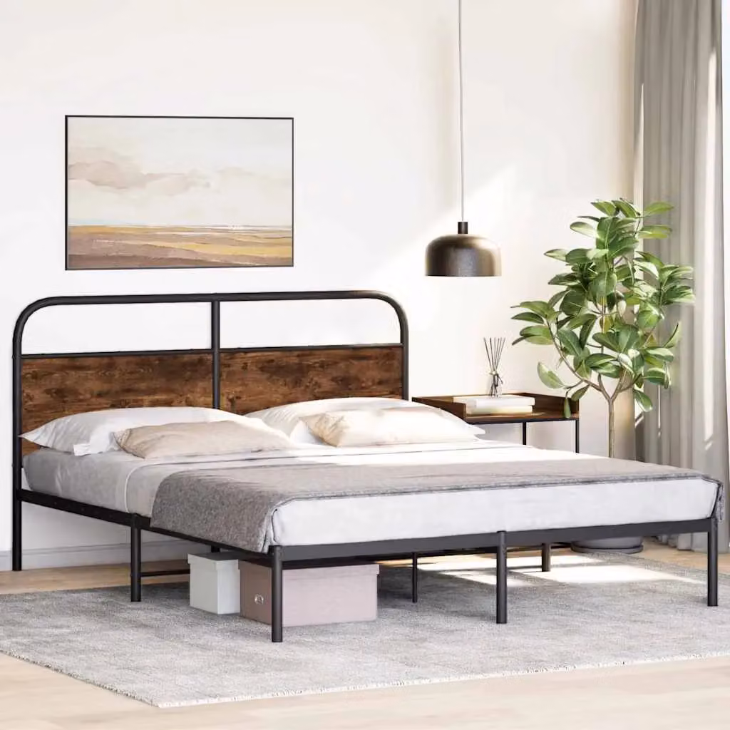 Berkfield Home King Size Bed Frame in Smoked Oak and Brown Engineered Wood, W/D/H: 150 x 200 cm – 3