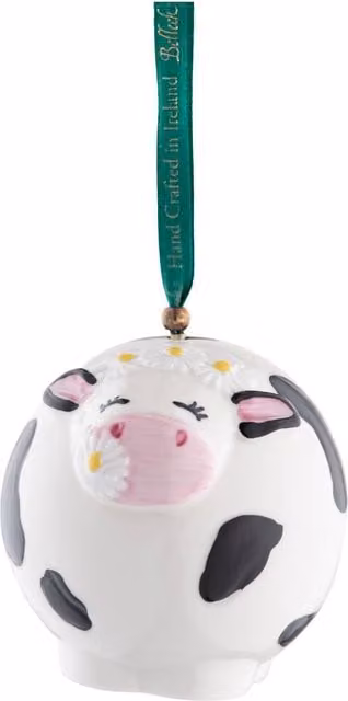 Belleek Classic Daisy the Cow Porcelain Hanging Ornament in Ivory with Floral Details