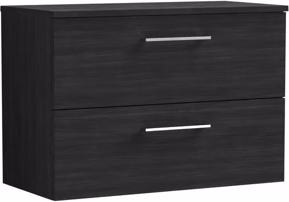 Balterley Level 800mm Wall Hung 2 Drawer Unit with Worktop in Charcoal Black Woodgrain Matt Finish – 1
