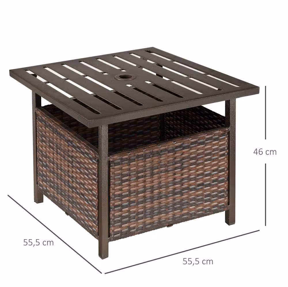 STILVORA Modern Brown Metal Outdoor Table with Storage and Parasol Hole – 2