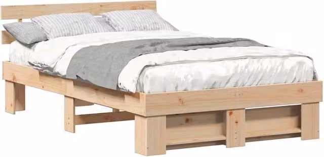 Berkfield Home Traditional Solid Pine Wood Bed with Headboard, Brown/Beige, W: 135 cm, D: 190 cm, H: 73 cm – 1