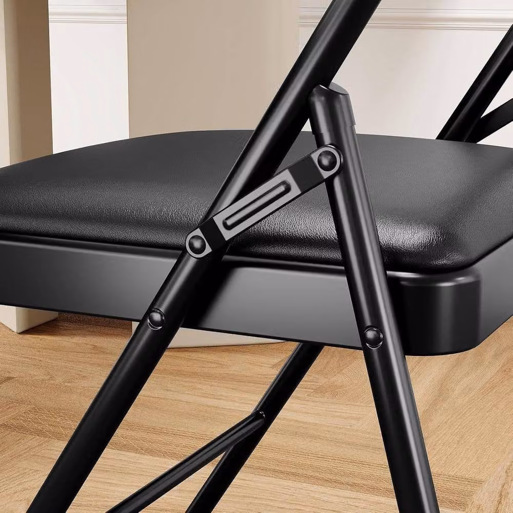 London Boutique Set of 8 Black Padded Folding Dining Chairs with Backrest – 6