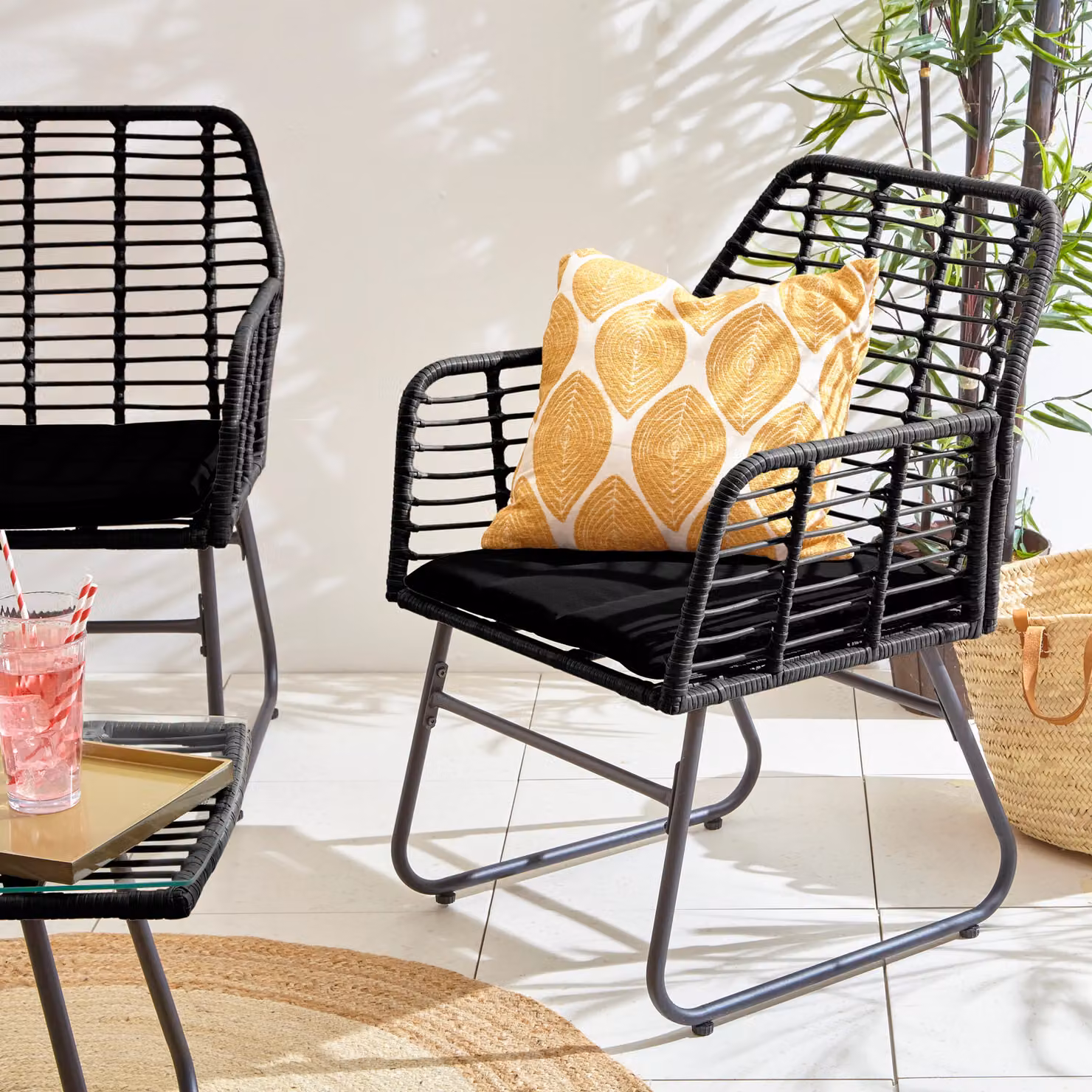 Neo 4 Piece Wicker Bamboo Style Garden Sofa, Table and Chairs Set in Black – 6
