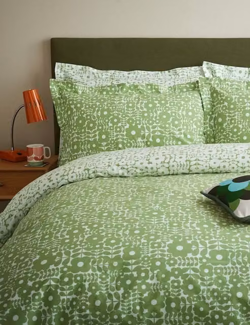Orla Kiely 2 Pack Reversible Green Floral Pure Cotton Percale Pillowcases